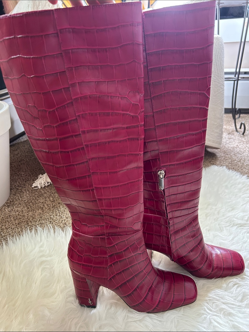 SAM EDELMAN • GORGEOUS Red Croc-Embossed Knee High Heeled Boots Boots - Picture 11 of 16